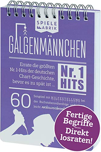 Musik Spiel GALGENMÄNNCHEN | Rate 60 Nr. 1- Hits | Spiele-Klassiker 2.0 | Geschenk für Fans von Musik & Pop | Reisespiel | Partyspiel | Wichteln | A6-Block im Abreißkalender- Format von Spielefabrik