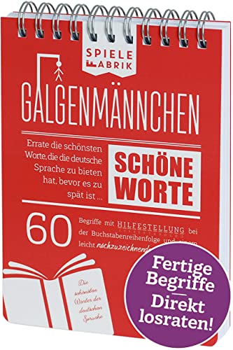 Spiel GALGENMÄNNCHEN | Rate 60 SCHÖNE Worte | Spiele-Klassiker 2.0 | Geschenk für Fans der Deutschen Sprache | Reisespiel | Partyspiel | Wichteln | A6-Block im Abreißkalender-Format von Spielefabrik