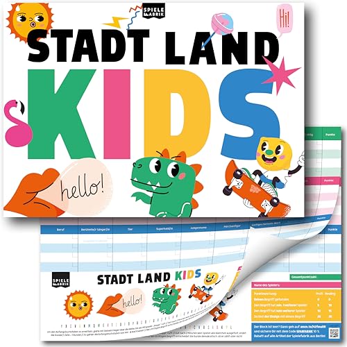 Stadt Land Fluss Kinder Kids Familienspiel für Kinder und Erwachsene Der Spielblock A4 Quiz Lustiges Spiel mit 24 Kategorien | Der Spiele-Klassiker ab 8 J. als Reisespiel und Spieleabend mit 50 Blatt von Spielefabrik