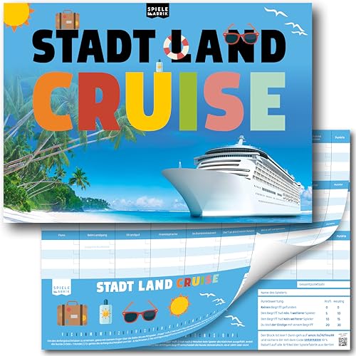 Stadt Land Fluss Kreuzfahrt Geschenk Cruise Lustiges Familienspiel Quiz Urlaub, Reise Der Spielblock A4 mit 24 Kreuzfahrt-Kategorien als Geschenkidee für die Kreuzfahrt | 50 Blatt von Spielefabrik