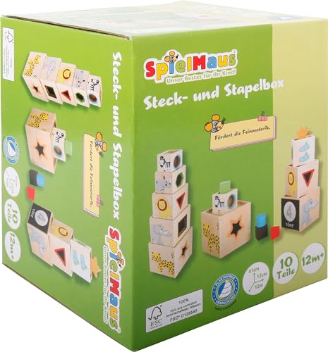 SpielMaus Holz Stapel- und Steckbox, 10 Teile von Spielmaus