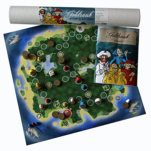 Goldraub, das Piraten Brettspiel. Mit großen Piraten Spielfiguren aus Holz. von Spieltz