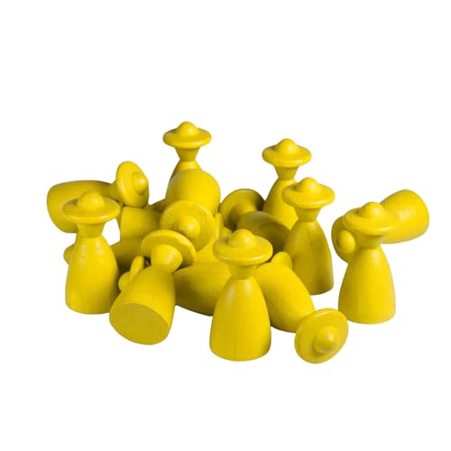 Spieltz 100 gelbe Spielfiguren Personen mit Hut 13/26 mm - Halmakegel aus Holz für Brettspiele, Made in Germany, viele Farben verfügbar, (Gelb, 100 Stück) von Spieltz