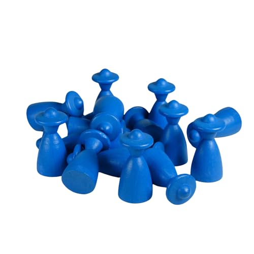 Spieltz 50 Blaue Spielfiguren Personen mit Hut 13/26 mm - Halmakegel aus Holz für Brettspiele, Made in Germany, viele Farben verfügbar, (Blau, 50 Stück) von Spieltz