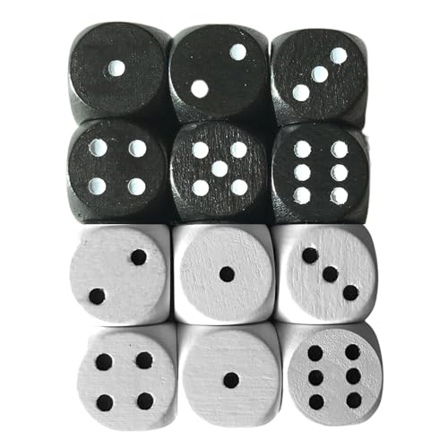 Spieltz 6 Schwarze + 6 weiße Würfel aus Holz für Brettspiele, 16 mm, produziert in Deutschland von Spieltz