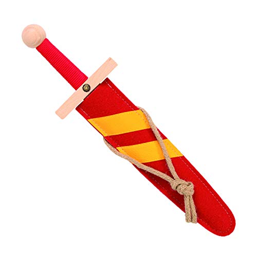 Spielzeugmanufaktur VAH Stabiles Lancelot Schwert Set Rot, Holzschwert 45cm mit Schwert-Scheide aus Filz (rot/gelb, 42cm) von V A H