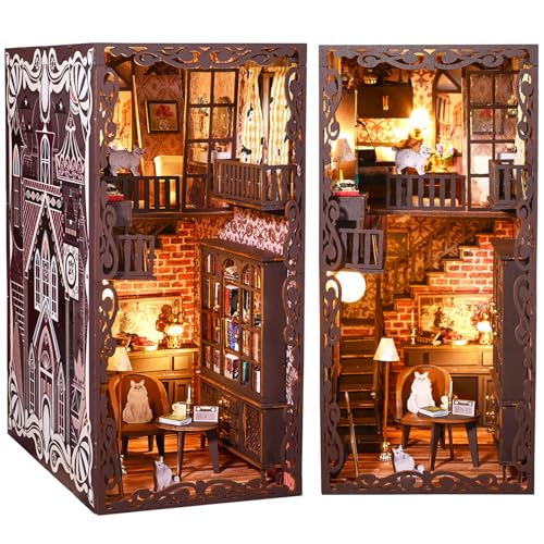 Spilay DIY Book Nook Kit, DIY Puppenhäuser Holz Miniatur Haus Möbel Kit Mit LED-Licht, und Spieluhr,3D Holzpuzzle Buchstütze Bücherregal Dekoration,Buchstützen Modell Build-Creativity Kit-ZWSL13 von Spilay