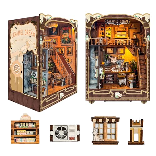 Spilay DIY Book Nook Kit, DIY Puppenhäuser Holz Miniatur Haus Möbel Kit Mit LED-Licht,Schutzhülle,3D Holzpuzzle Buchstütze Bücherregal Dekoration,Buchstützen Modell Build-Creativity Kit-SQ03 von Spilay