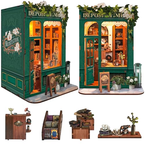 Spilay DIY Book Nook Kit, DIY Puppenhäuser Holz Miniatur Haus Möbel Kit Mit LED-Licht,Schutzhülle Buchstütze Bücherregal Dekoration,Buchstützen Modell Build-Creativity Kit-SQ-45 von Spilay