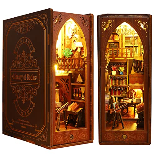 Spilay DIY Book Nook Kit, DIY Puppenhäuser Holz Miniatur Haus Möbel Kit Mit LED-Licht,Spieluhr,3D Holzpuzzle Buchstütze Bücherregal Dekoration,Buchstützen Modell Build-Creativity Kit-SL06 von Spilay