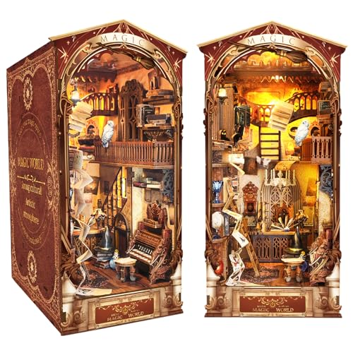 Spilay DIY Book Nook Puppenhaus Kit, Booknook Bücherregal Insert Decor Alley, Buchstützen Modell Build-Creativity Kit mit Staubschutz & Spieluhr (Wizarding World with Led Dust Cover) von Spilay