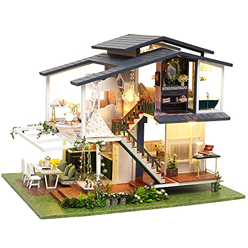 Spilay DIY Dollhouse Miniature with Wooden Furniture,Handmade Home Craft Model Mini Kit,French Romantic Garden Villa with Dust Cover & Music Box & LED,1:24 3D Doll House Toy for Adult Teenager Gift von Spilay