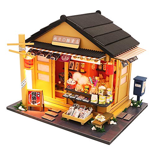 Spilay DIY Miniatur-Puppenhaus-Bausatz, DIY Puppenhaus-Bausatz mit Holzmöbeln mit Staubschutz & Spieluhr & LED, Geburtstag Weihnachten Handmade Gift-(Gibbon Sushi) von Spilay