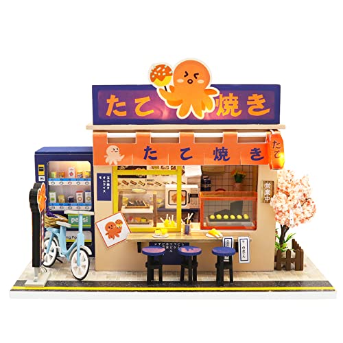 Spilay DIY Dollhouse Miniature with Wooden Furniture,Handmade Japanese Style Home Craft Model Mini Kit with Dust Cover&LED,1:24 Scale Creative Doll House Toys for Adult Teenager Gift(Star Takoyaki) von Spilay