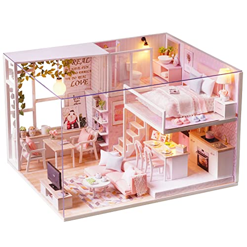 Spilay DIY Miniatur Puppenhaus Holzmöbel Kit,handgemachte Mini Moderne Wohnung Modell mit Staubschutz & Spieluhr,Dollhouse kreative Puppenhaus Spielzeug für Kinder Geschenk von Spilay