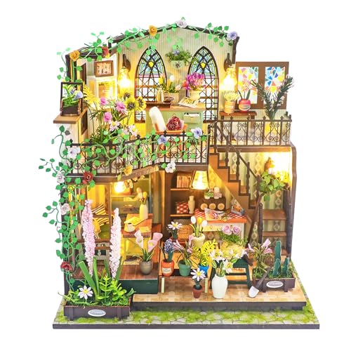 Spilay DIY Miniatur Puppenhaus Set mit Holzmöbeln, und LED DIY Puppenhaus Set, handgemachte Handwerk Geschenke für Geburtstage, Weihnachten und Valentinstag (Darcy Garden) M2322 von Spilay