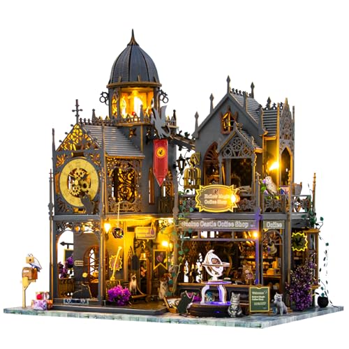 Spilay DIY Miniatur-Puppenhaus-Set mit Holzmöbeln und LED-Musik-Box, handgemachte Handwerk Geschenke für Geburtstage, Weihnachten und Valentinstag - Burg Huoluo(L2401) von Spilay