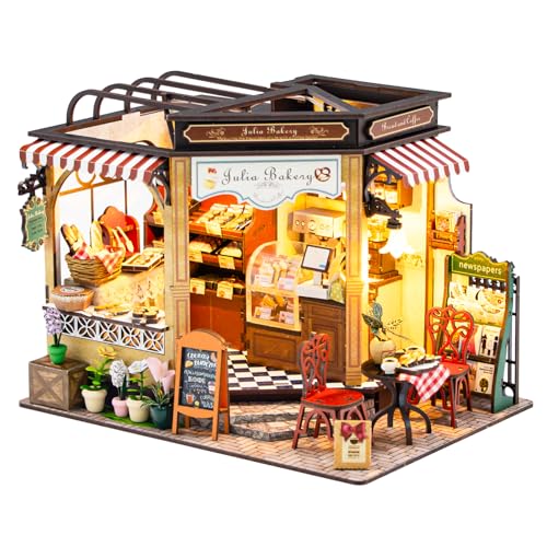 Spilay DIY Miniatur Puppenhaus Set mit Holzmöbeln und LED Musik Box Staub Abdeckung DIY Puppenhaus Set, handgemachte Handwerk Geschenke für Geburtstage,Weihnachten und Valentinstag-Julia Bakery von Spilay