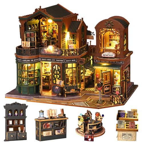 Spilay DIY Miniatur Puppenhaus Set mit Holzmöbeln und LED Musik Box Staub Abdeckung DIY Puppenhaus Set, handgemachte Handwerk Geschenke für Geburtstage,Weihnachten und Valentinstag-Twilight Book City von Spilay