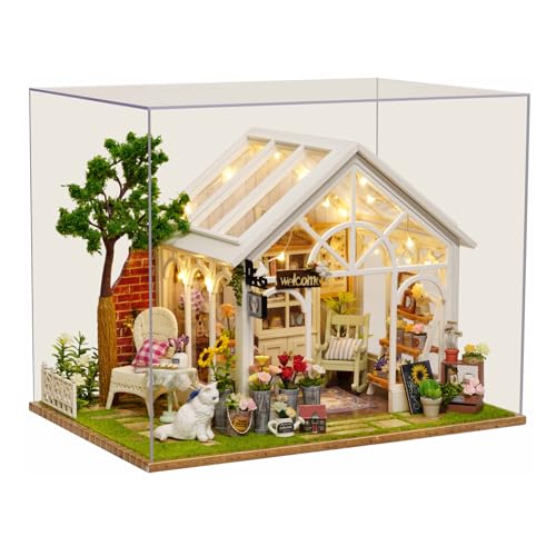 Spilay DIY Miniature Dollhouse Kit,DIY Dollhouse Kit with Wooden Furniture,Dust Proof Cover,Music Box and LED,Handmade Crafts Gifts for Birthdays,Christmas and Valentine'sDay-Sunny Flower House-A-067 von Spilay