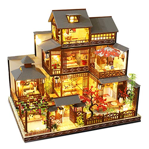 Spilay Dollhouse DIY Miniature Wooden Furniture Kit,Mini Handmade Big Japanese Courtyard Model Plus with & Music Box,1:24 Scale Creative Doll House Toys for Adult Gift von Spilay