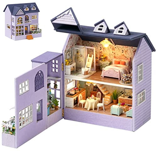 Spilay Dollhouse DIY Miniature Wooden Furniture Kit,Mini Handmade Doll House with LED,1:24 Scale Creative Woodcrafts Toys for Adult Friend Lover Birthday Gift D32 von Spilay