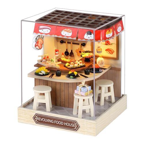 Spilay Puppenhaus DIY Miniatur-Holzmöbel-Bausatz, Mini handgefertigte Puppenhaus Holz Box Modell mit Staubschutz & LED, 1:24 Maßstab kreative Holz Handwerk für Erwachsene Freund -QT88 von Spilay