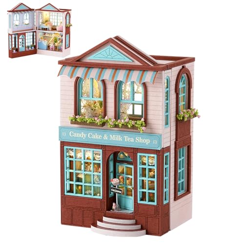 Spilay Puppenhaus DIY Miniatur-Holzmöbel-Set, handgefertigtes Mini-Puppenhaus mit LED, Maßstab 1:24, kreatives Holzhandwerk-Spielzeug für Erwachsene, Freunde, Liebhaber, Geburtstagsgeschenk (D-013) von Spilay