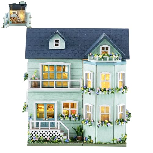 Spilay Puppenhaus DIY Miniatur-Holzmöbel-Set, handgefertigtes Mini-Puppenhaus mit LED, Maßstab 1:24, kreatives Holzhandwerk-Spielzeug für Erwachsene, Freunde, Liebhaber, Geburtstagsgeschenk (D-005) von Spilay