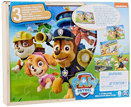 3 Holzpuzzles in Einer Holzbox - Puzzlemotive aus PAW Patrol: Der Kinofilm von Spin Master Games