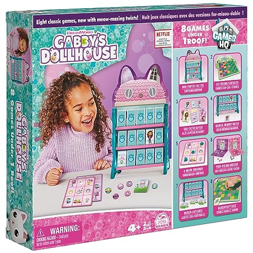 Gabby’s Dollhouse, Games HQ Checkers Tic Tac Toe Memory Match Go Fish Bingo Cards Board Games Toy Gift Netflix Party Supplies, for Kids Ages 4 and up von Spin Master Games