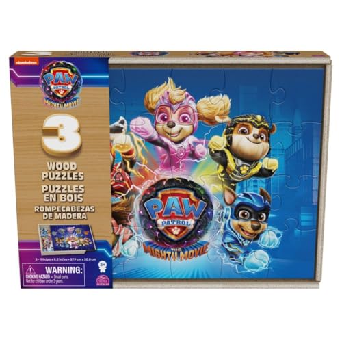 PAW Patrol The Mighty Movie - 3 Holzpuzzles - 24-teilig in Aufbewahrungsbox von Spin Master Games