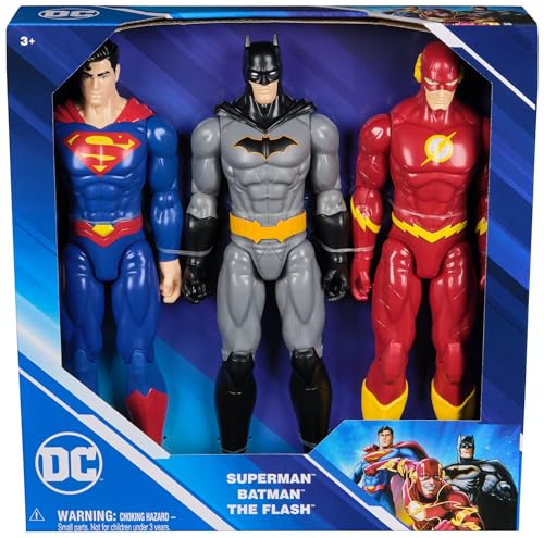 DC Comics, 3 x 30 cm große Actionfiguren mit Superman, Batman, The Flash, 11 Gelenkpunkte, ideales Spielzeug als Geschenk für Jungen und Mädchen ab 3 Jahren von Spin Master