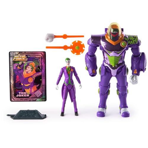 DC Comics, Metal Force The Joker Actionfigur, 15,2 cm mit 10,2 cm Minifigur, eingebautem Blaster und Rüstungsanzug, Superhelden-Kinderspielzeug für Jungen und Mädchen ab 4 Jahren von Spin Master