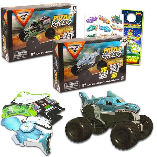 Monster Jam Puzzle-Aktivitätsset – Paket mit 2 Monster Jam-Puzzles (25-teilig, 17-teilig) plus Tattoos, mehr | Monster Jam Partyzubehör für Jungen, Kinder von Spin Master