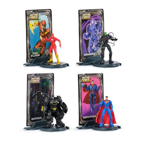 Packung mit 4 DC Comics Sammelfiguren (Brainiac vs. Batman, Superman und The Flash), 5 cm große Figuren mit metallischen Sammelkarten, für Kinder ab 4 Jahren. von Spin Master