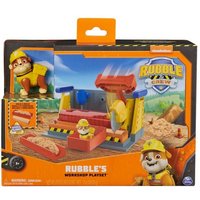 Rubble & Crew - Werkstatt Spielset mit 2 Werkzeug-Aufsätzen, 1 Rubble Hundefigur, 85g Kinetic Sand Build-it Sand und 1 Sandform von Spin Master International B.V.