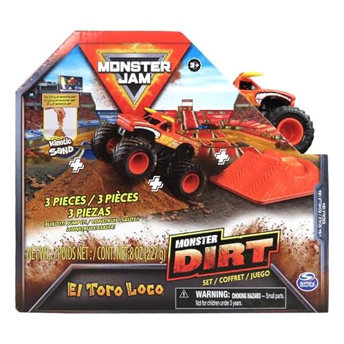 Spinmaster Monster Jam Offizielles kinetisches Dart-Set El Toro Loco Monster Truck 1/64 Druckguss, Offroad-Miniatur-Mini-Auto, offizielles kinetisches Sandsprung-Pad-Form von Spin Master