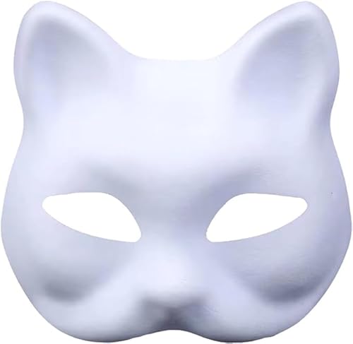 6 Stück DIY Blank- Fuchs Katze Masken, Fuchs Katze Weiß Papiermaske, Reinweiß Graffiti Masken, Handbemalte Persönlichkeitsmasken, Geeignet für Cosplay Halloween Masken, Therian Masken, Katzenmasken von SpirWoRchlan