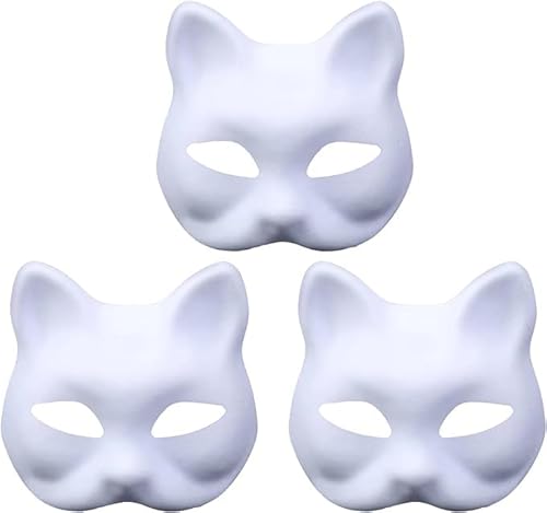 6 Stück DIY Blank- Fuchs Katze Masken, Fuchs Katze Weiß Papiermaske, Reinweiß Graffiti Masken, Handbemalte Persönlichkeitsmasken, Geeignet für Cosplay Halloween Masken, Therian Masken, Katzenmasken von SpirWoRchlan