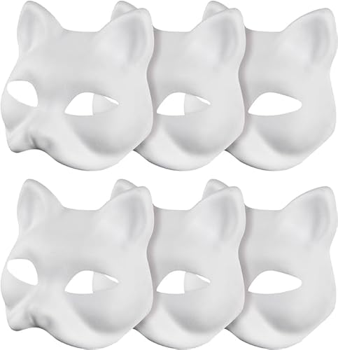 6 Stück DIY Blank- Fuchs Katze Masken, Fuchs Katze Weiß Papiermaske, Reinweiß Graffiti Masken, Handbemalte Persönlichkeitsmasken, Geeignet für Cosplay Halloween Masken, Therian Masks Katzenmasken 6pcs von SpirWoRchlan