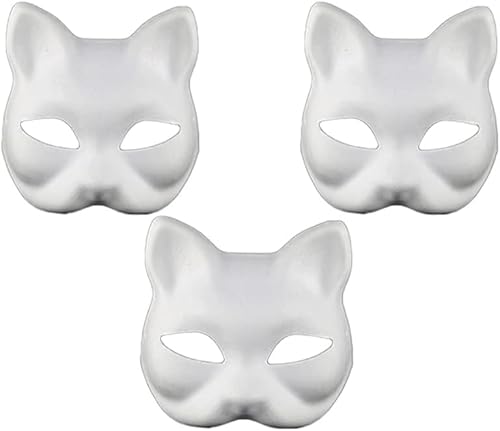 6 Stück Katzenmaske, weiße Papiermaske, Katzengesicht, Anime-Cosplay-Maske, japanischer Stil, Anime, Halbgesicht, Katzenmaske für DIY, bemalte Masken, handbemalt, geeignet für Halloween, Karneval, von SpirWoRchlan