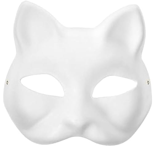 6 Stück Katzenmaske, weiße Papiermaske, Katzengesicht, Anime-Cosplay-Maske, japanischer Stil, Anime, Halbgesicht, Katzenmaske für DIY, bemalte Masken, handbemalt, geeignet für Halloween, Karneval, von SpirWoRchlan