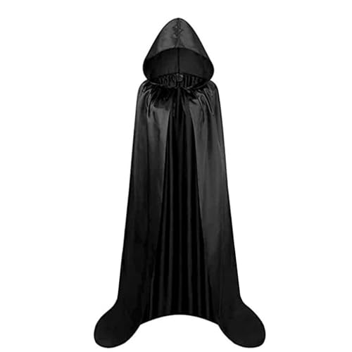 SpirWoRchlan Schwarzer Umhang mit Kapuze Darth Vader Umhang Mittelalter Umhang Cape Mantel Satin Karneval Halloween Weihnachten Kostüm Erwachsener Kinder Schwarz 120cm von SpirWoRchlan