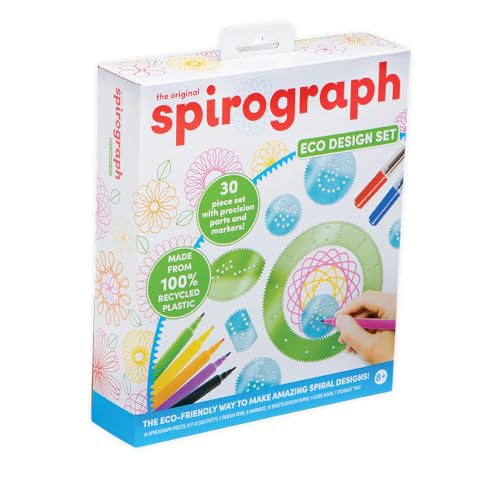 Spirograph Design-Set Eco, aus 100% recyceltem Kunststoff, Erstellen Sie endlose Designs, 30-teiliges Set mit Präzisionsteilen, Stiften und Spiro-Kitten, kreative Kunst- und Bastelaktivitäten, für von Spirograph