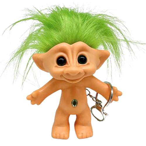 3 Stück Trollpuppe Schlüsselanhänger – Vintage Troll Puppen chromatisch bezaubernder Troll, verrückte Farbe Haarfigur, 10 cm Glück Troll Puppe Vinyl Schlüsselanhänger, Luck Troll Puppen von Spizummp