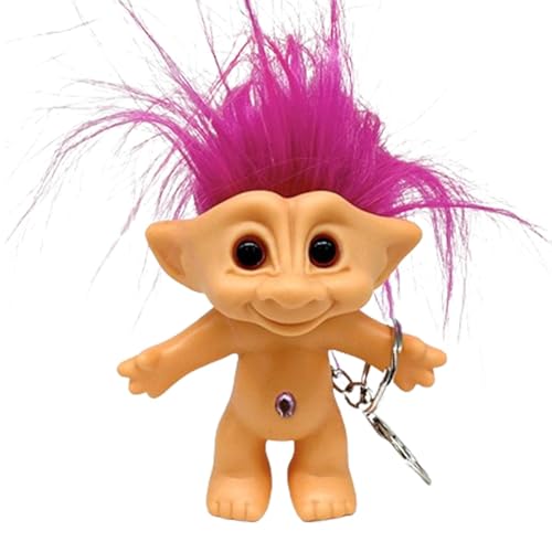 Troll-Puppen-Schlüsselanhänger – Vintage Troll-Puppen chromatischer bezaubernder Troll, verrückte Haarfigur, 10 cm Glück, Troll-Puppe, Vinyl-Schlüsselanhänger, Schlüsselhalter – Rosa von Spizummp