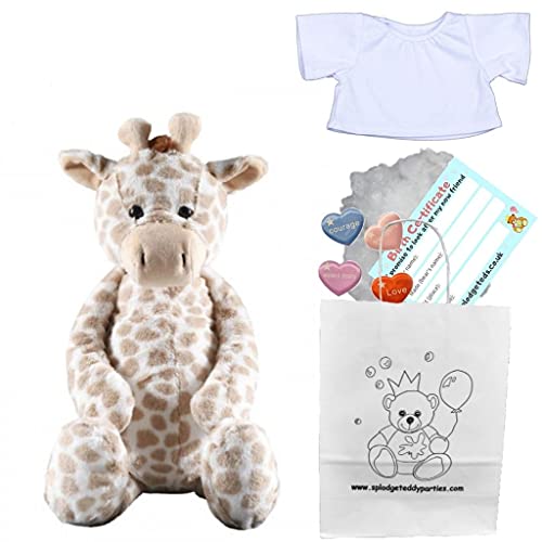 Flopsy Giraffe – weiches Plüschtier – 25 cm – Bauen Sie Ihren eigenen Teddybär – Party-Set mit T-Shirt von Splodge Teddy Parties