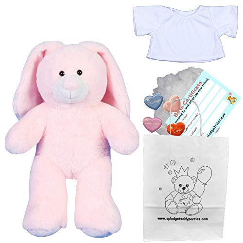 Pinkes Kaninchen – Teddybär weiches Plüsch-Spielzeug – 25 cm – Bauen Sie Ihren eigenen Teddybär – Party-Set (Kit mit T-Shirt) von Splodge Teddy Parties