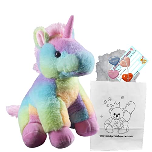 Regenbogen-Einhorn, weiches Plüschtier, 25 cm, Bauen Sie Ihr eigenes Teddybär-Set, kein Nähen von Splodge Teddy Parties